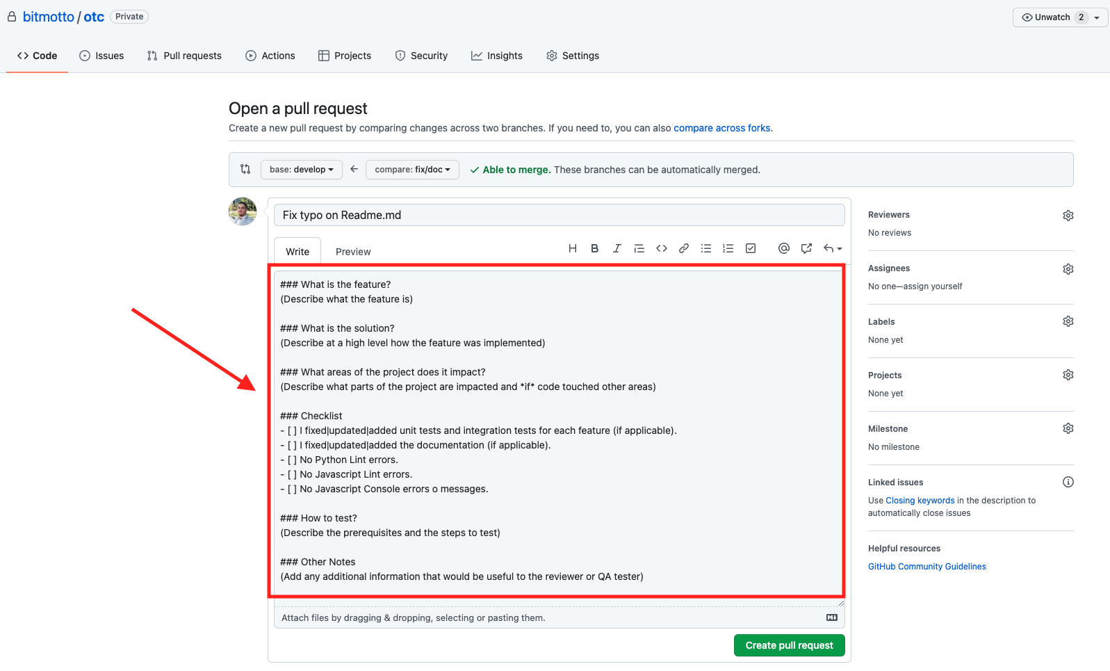 Plantilla del Pull Request