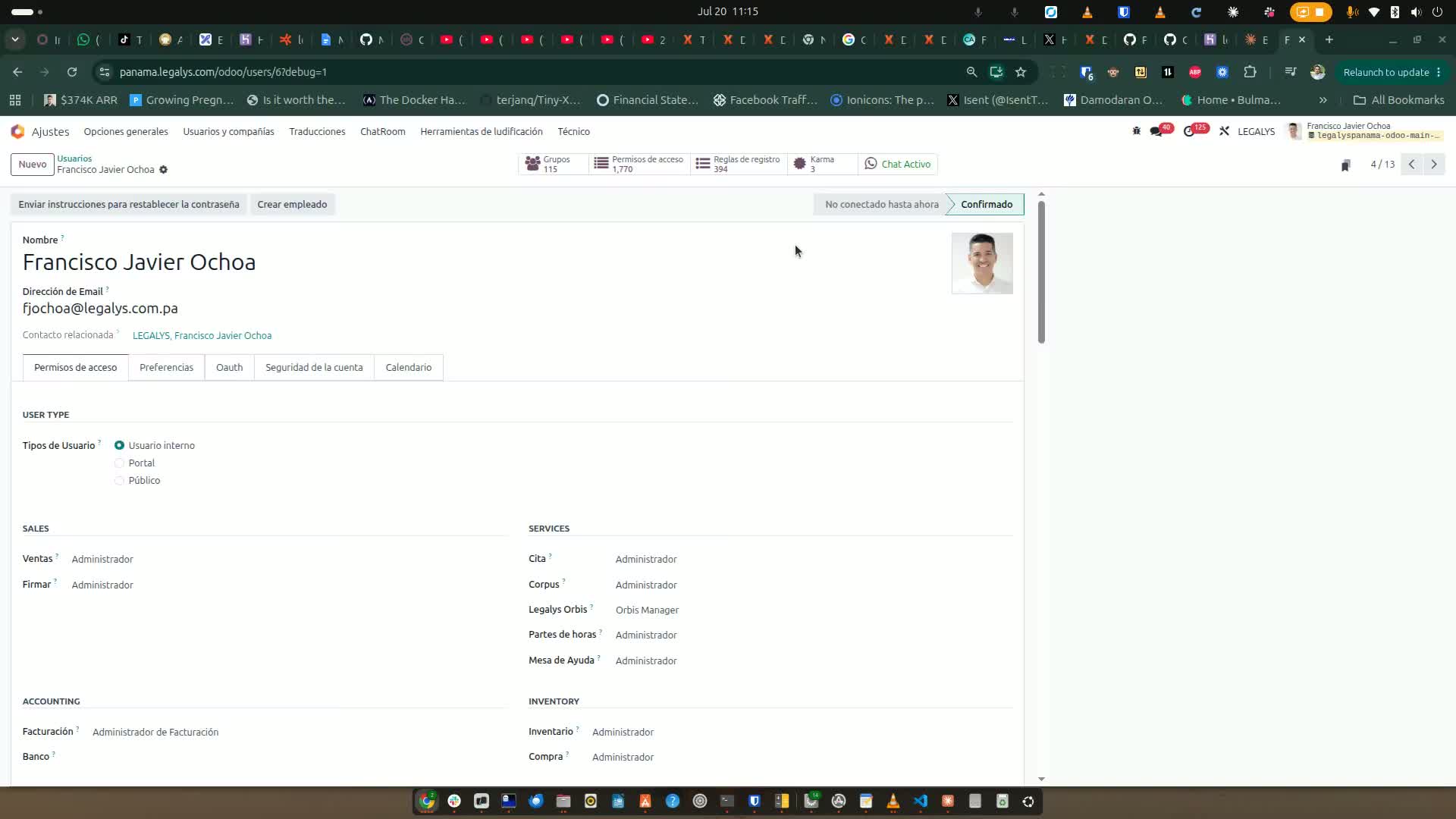 Ficha del usuario en Odoo